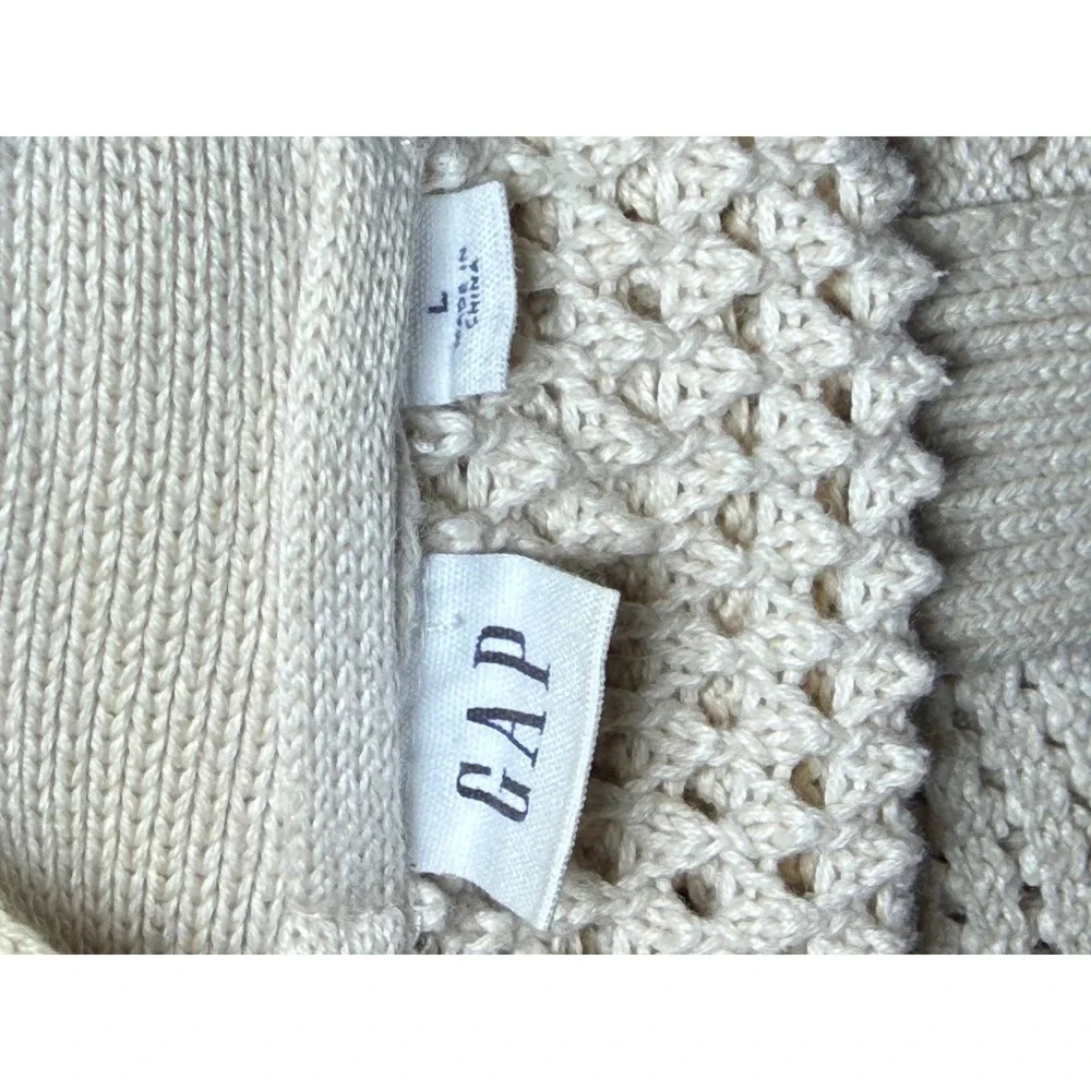 Gap Size L Cream Open Knit Cotton Longline Cardigan